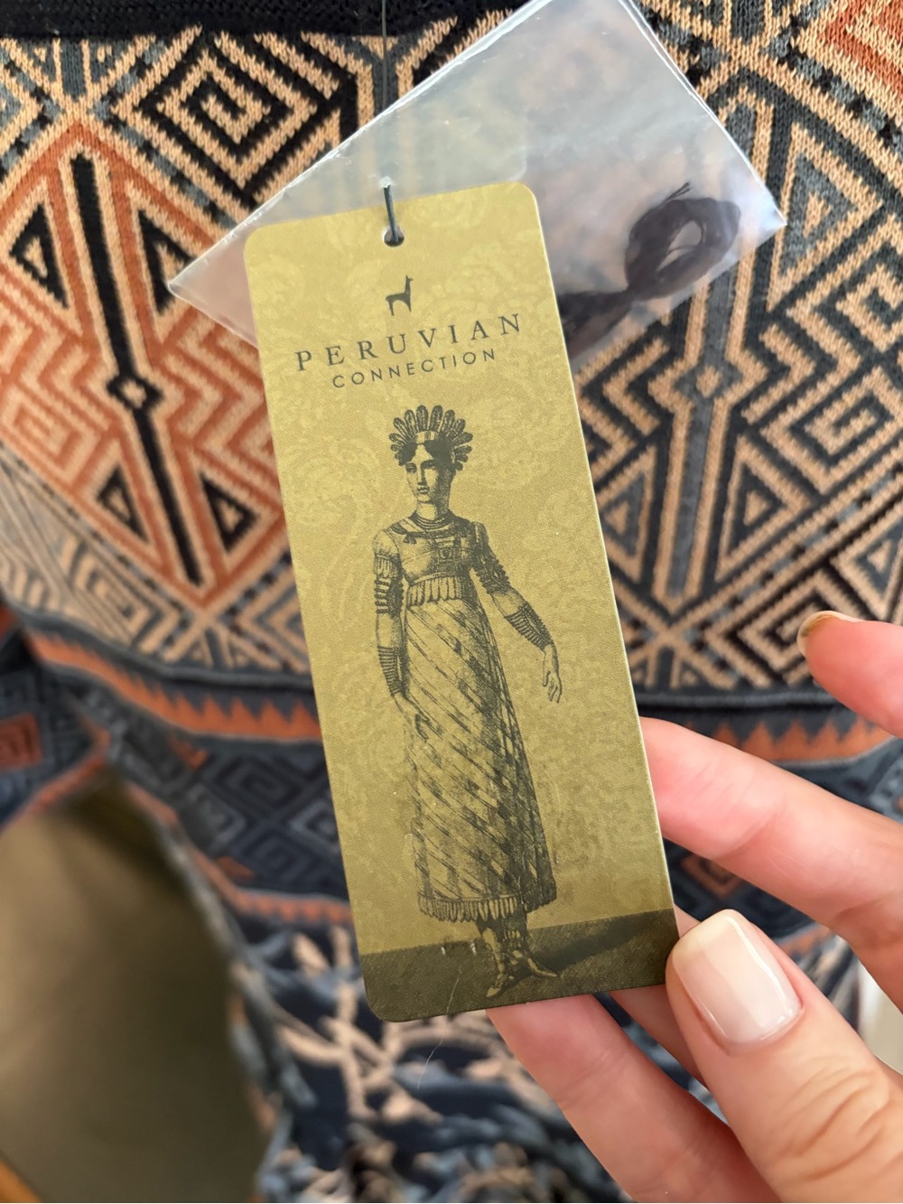 Peruvian Connection Black Midi Dress with Rust and Light Blue Accents - Picture 7 of 11